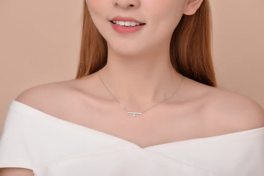 Lab Grown Diamond Bar Necklace with Pearl Accent