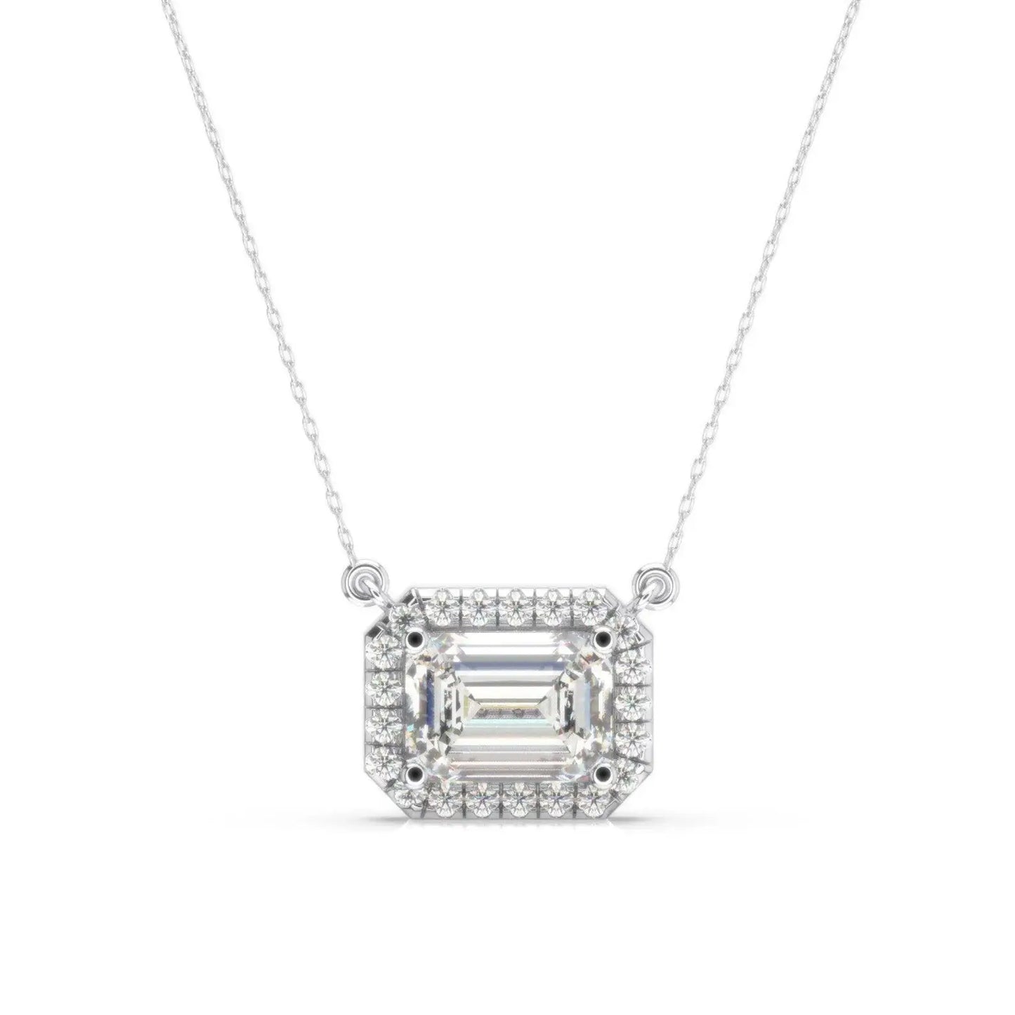 Emerald Cut Lab Grown Diamond Halo Pendant with Chain