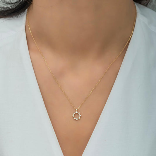Lab Grown Diamond Sun-Woman Necklace with Gold Pave Setting