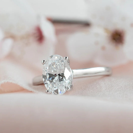 2.02 CT Oval Cut Lab Grown CVD Diamond Engagement Ring in 18K White Gold. A vintage-inspired beauty, the best promise or wedding gift.