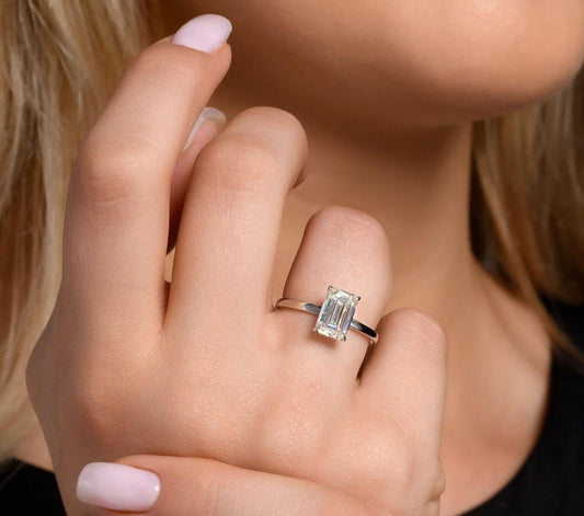 Lab-Grown Diamond Solitaire Ring with Elongated Emerald Cut