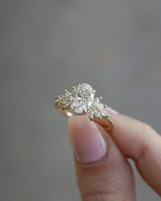 2.10 CT Oval Cut Lab Grown Diamond Engagement Ring in 14K/18K Gold. perfect for a timeless wedding.