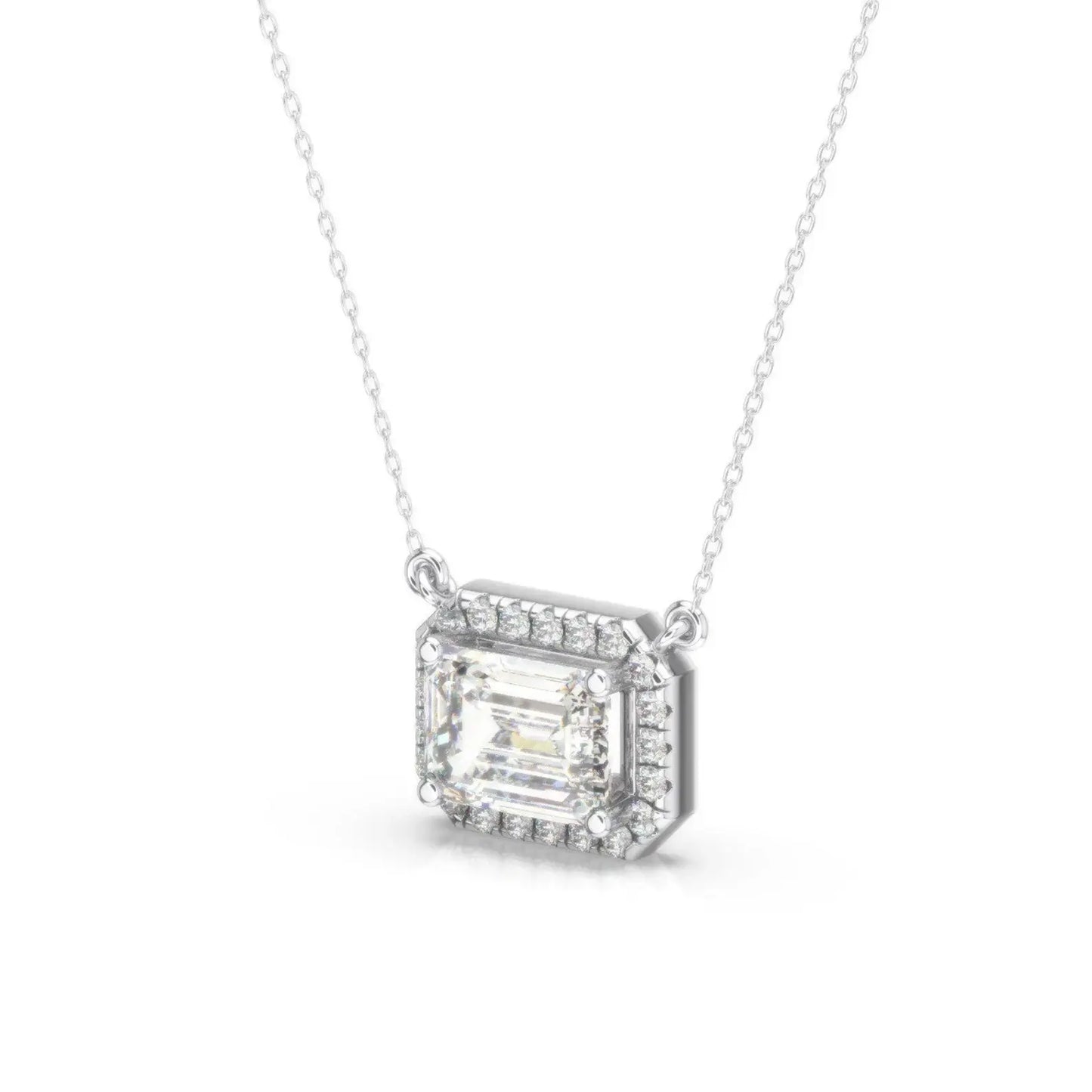 Emerald Cut Lab Grown Diamond Halo Pendant with Chain