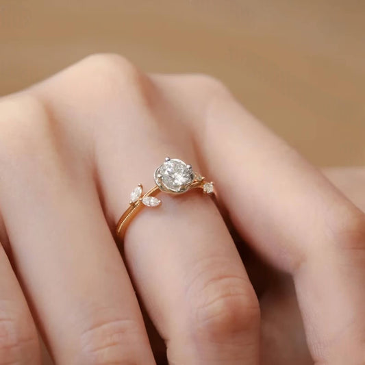 Vintage Rose Flower Diamond Engagement Ring