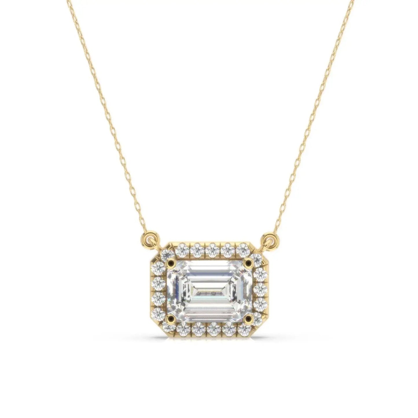 Emerald Cut Lab Grown Diamond Halo Pendant with Chain
