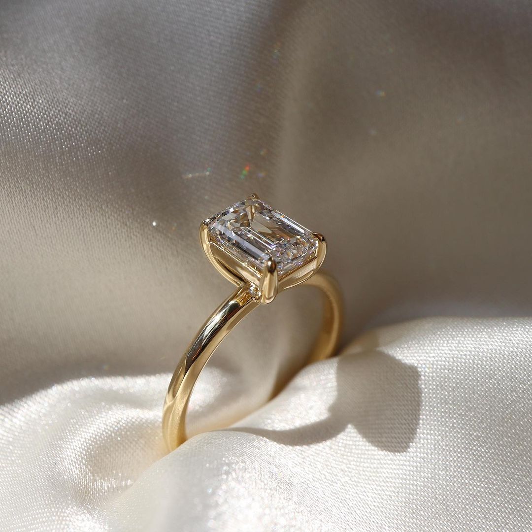 1 CT Emerald Cut Lab Grown Diamond Engagement Ring 18K Rose Gold Vintage Unique Double Prongs Ring Minimalist Anniversary Wedding Ring.