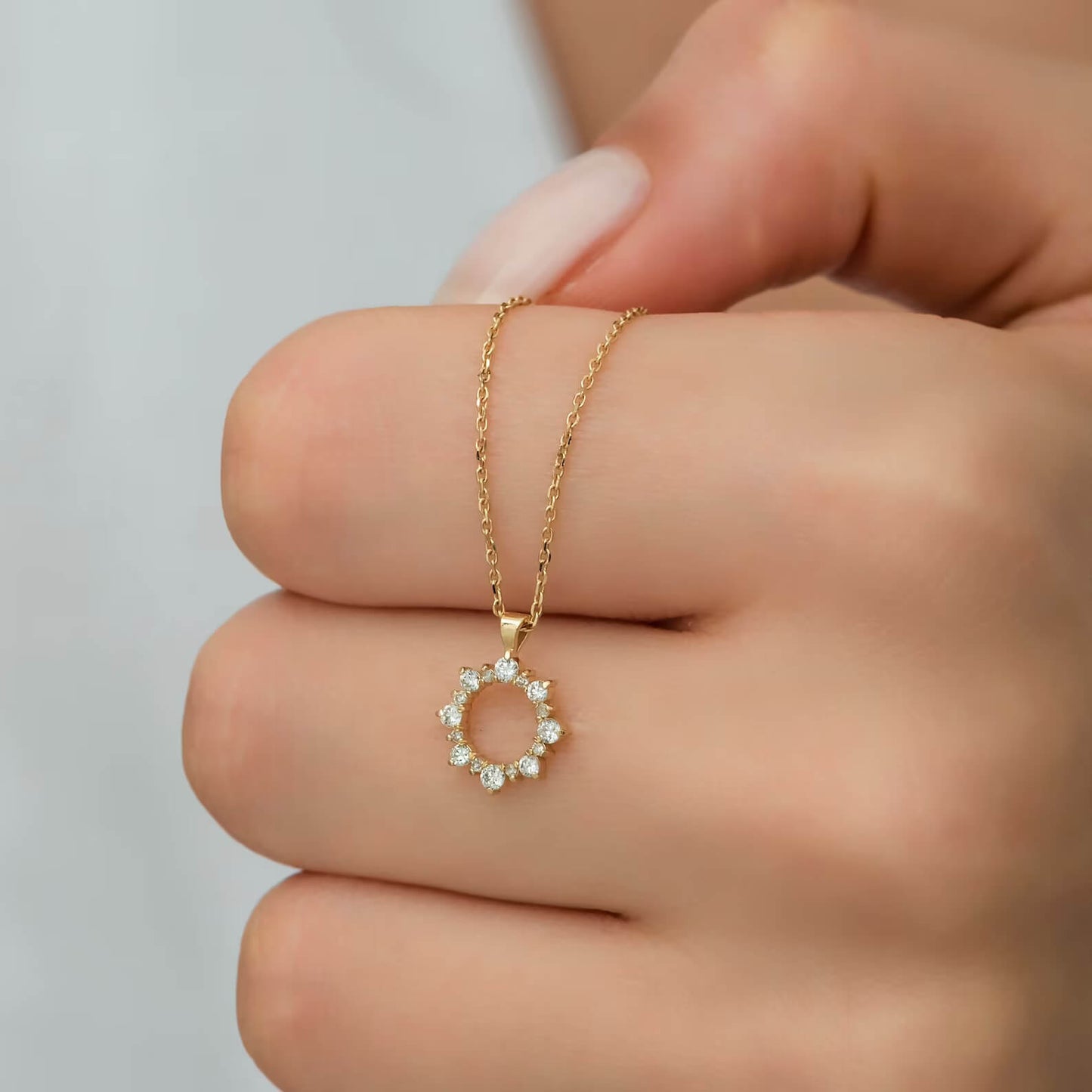 Lab Grown Diamond Sun-Woman Necklace with Gold Pave Setting