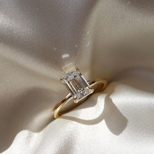1 CT Emerald Cut Lab Grown Diamond Engagement Ring 18K Rose Gold Vintage Unique Double Prongs Ring Minimalist Anniversary Wedding Ring.