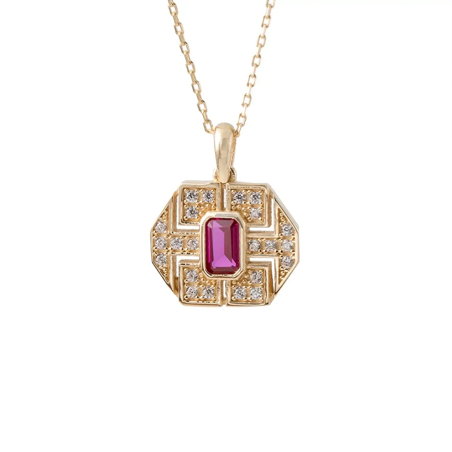 Dainty Chain Necklace with Baguette Pendant in Green or Pink