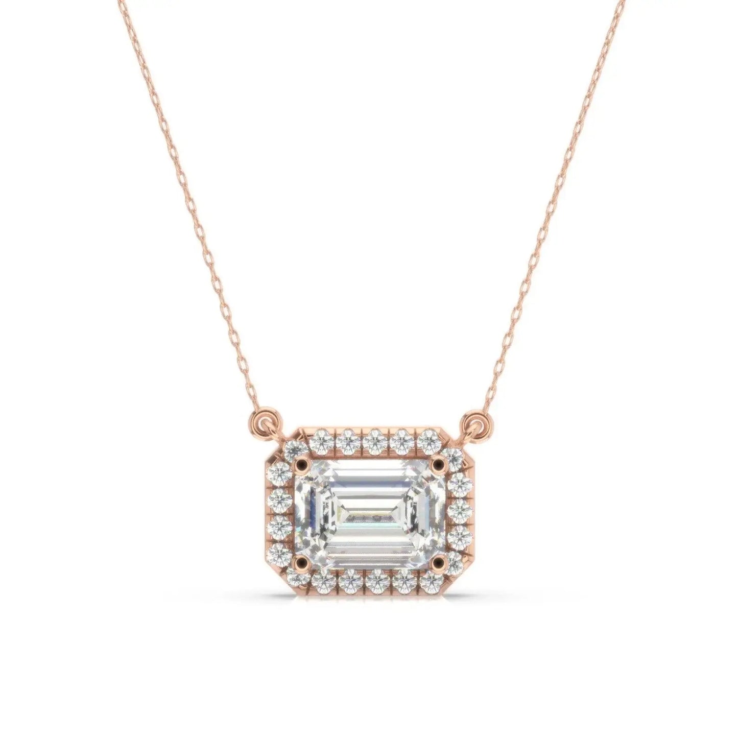 Emerald Cut Lab Grown Diamond Halo Pendant with Chain