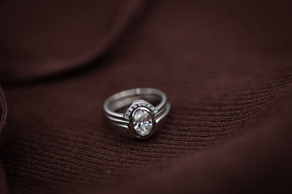 2 CT Oval Cut Lab Grown Diamond Engagement Ring. A vintage design with three stones, a dainty promise and anniversary gift for her.