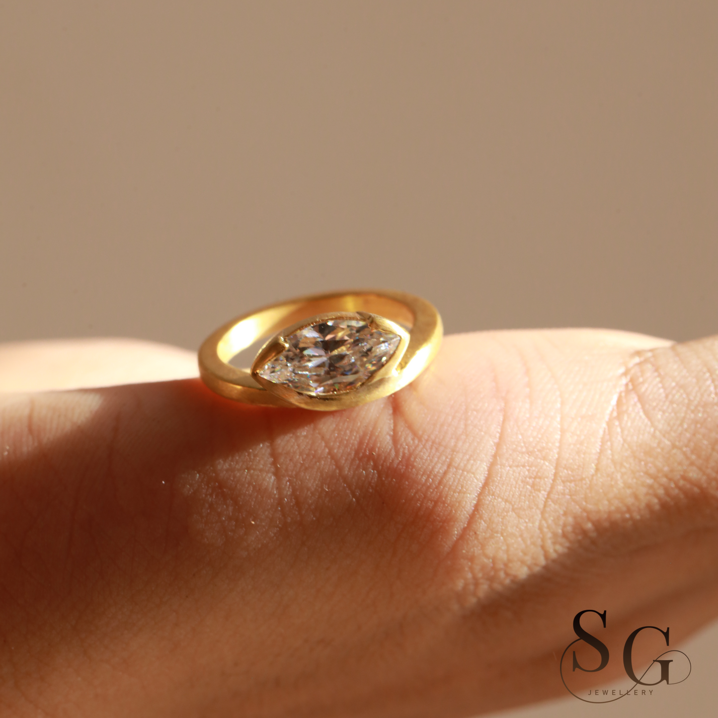 Matte finish ring band with Marquise Lab-Grown Diamond (CVD)
