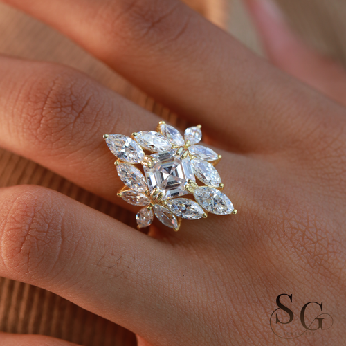 2,66 Karat handgefertigter Verlobungsring mit im Labor gezüchtetem Diamanten im Asscher-Schliff