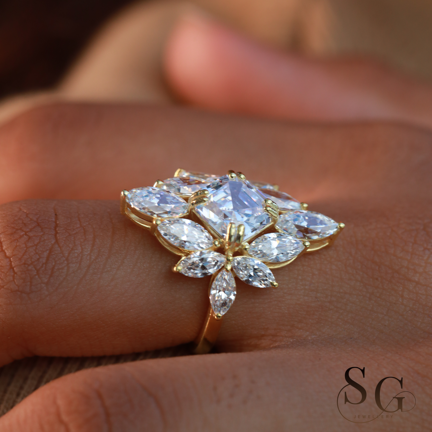 2,66 Karat handgefertigter Verlobungsring mit im Labor gezüchtetem Diamanten im Asscher-Schliff