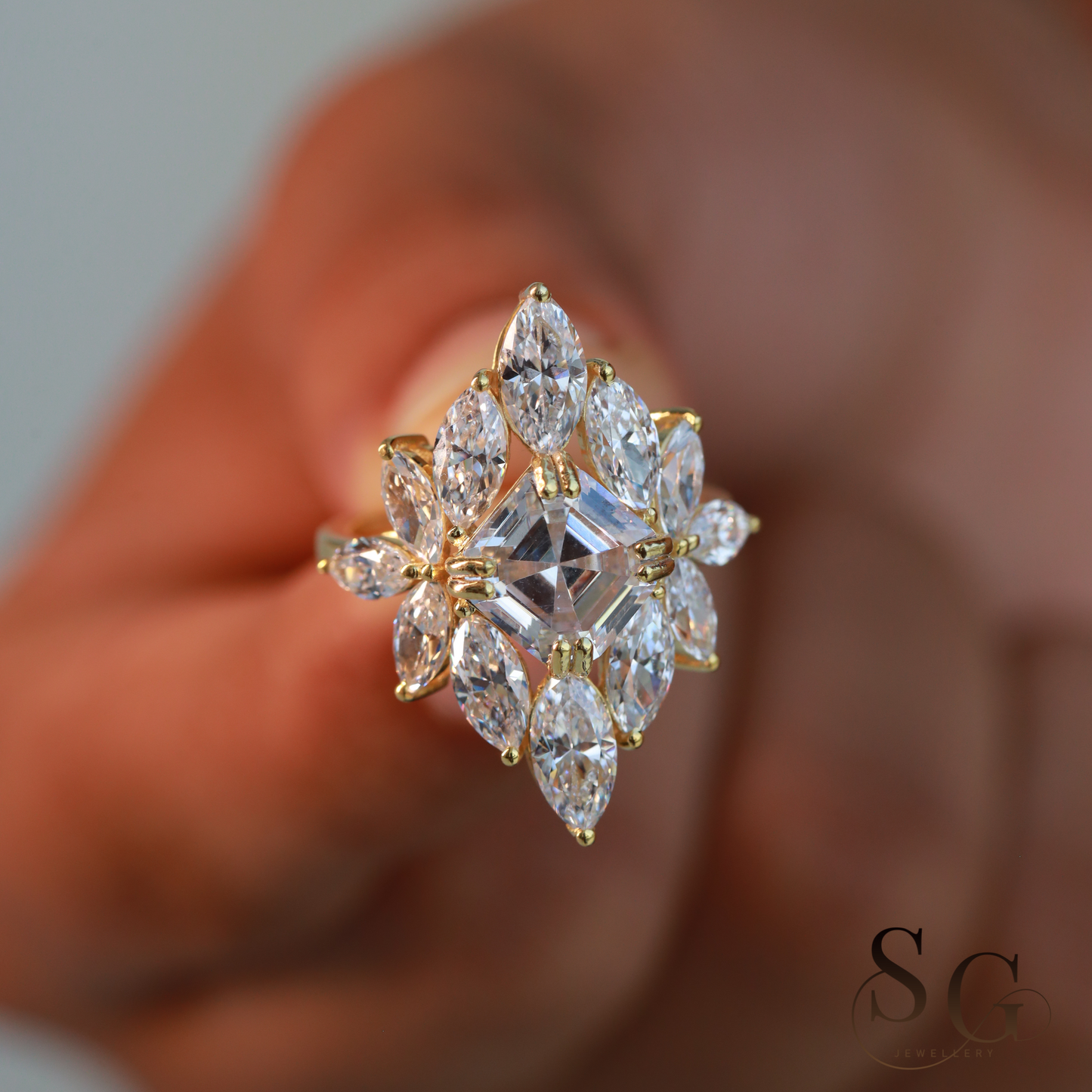 2,66 Karat handgefertigter Verlobungsring mit im Labor gezüchtetem Diamanten im Asscher-Schliff