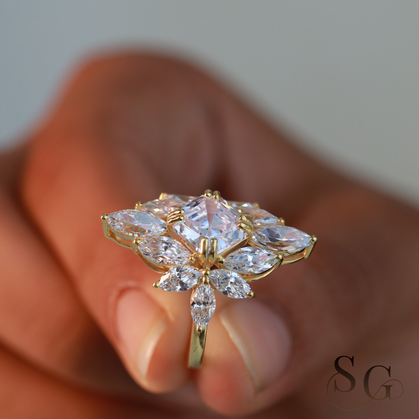 2,66 Karat handgefertigter Verlobungsring mit im Labor gezüchtetem Diamanten im Asscher-Schliff