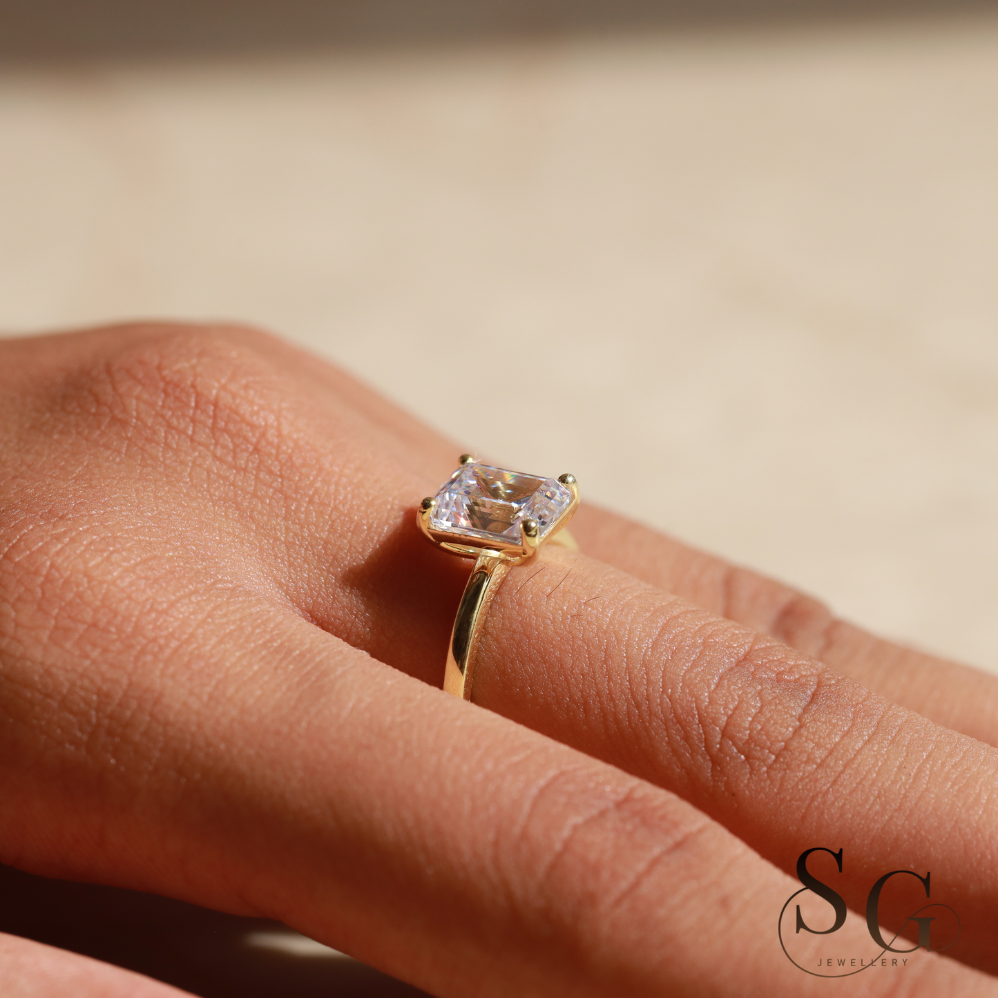 2 CT Emerald Cut Lab Grown Diamond Engagement Ring in 18K Gold.