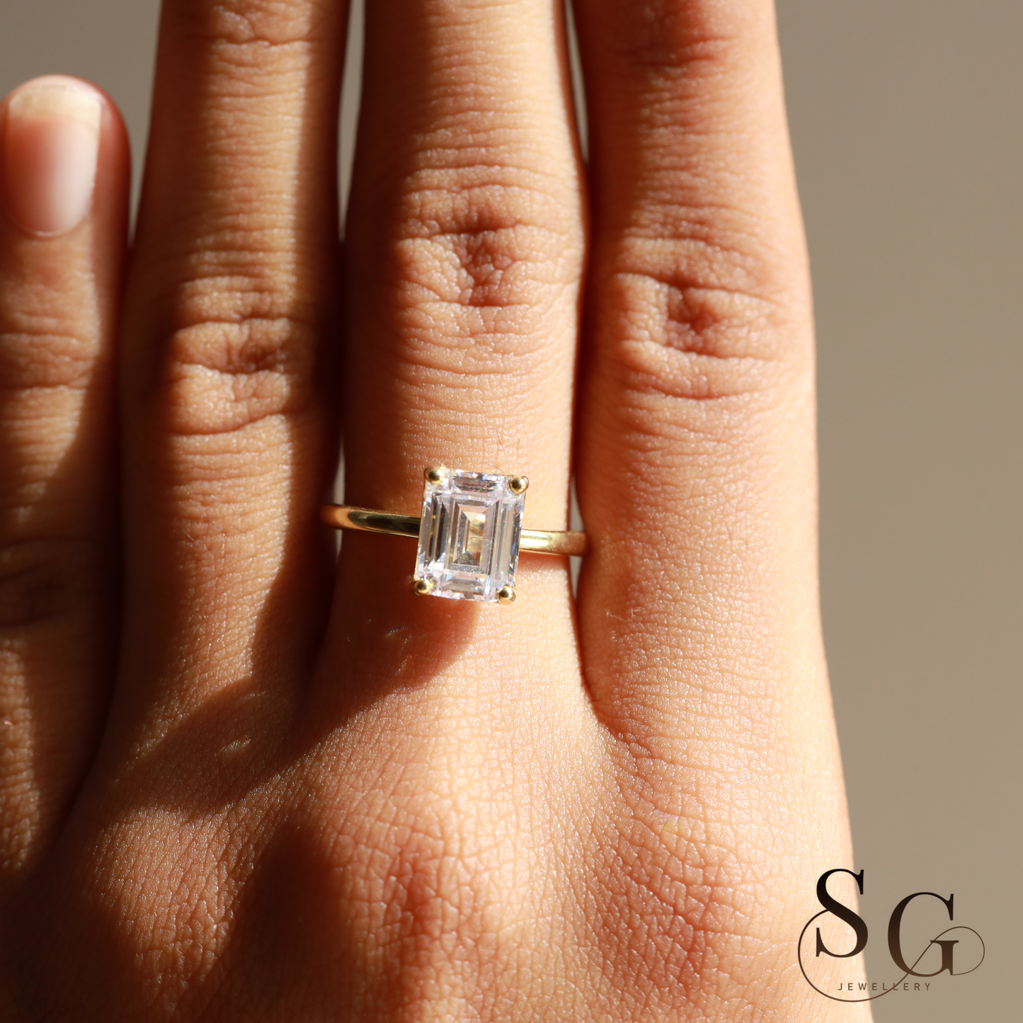 2 CT Emerald Cut Lab Grown Diamond Engagement Ring in 18K Gold.