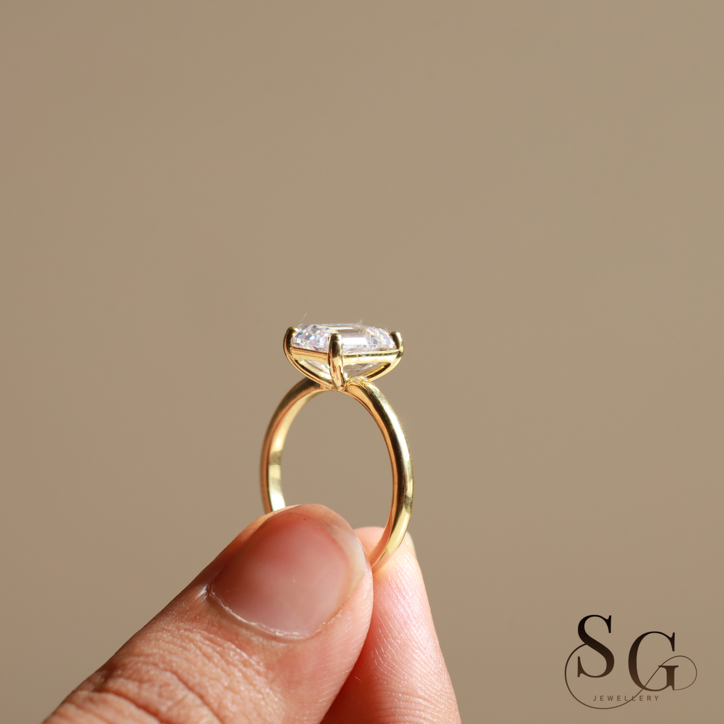 2 CT Emerald Cut Lab Grown Diamond Engagement Ring in 18K Gold.