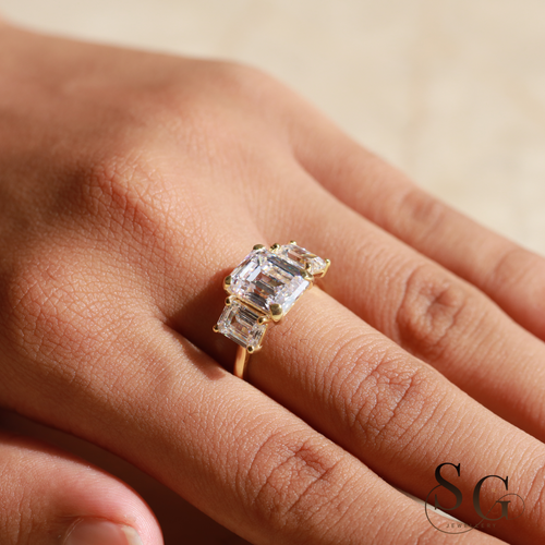 5.0 TWC Smaragdschliff Labor gezüchteter Diamant 10k Massiv Gelbgold Ehering für Sie