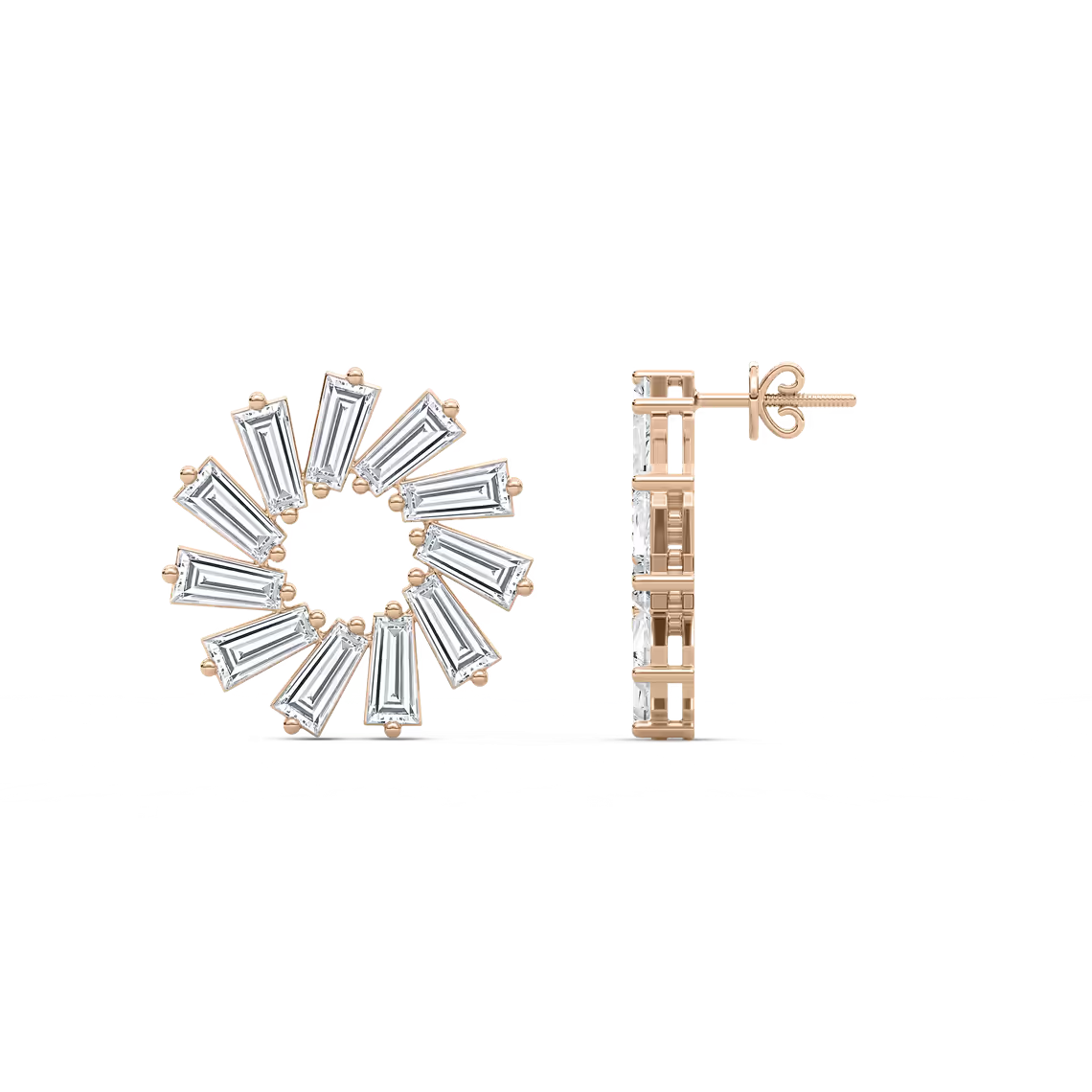 Eco-Friendly Lab-Grown Diamond Baguette-Cut Circular Earrings