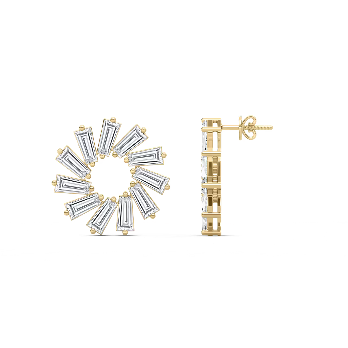 Eco-Friendly Lab-Grown Diamond Baguette-Cut Circular Earrings