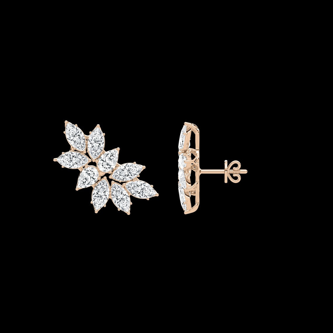 Marquise Cluster Blatt Ohrstecker