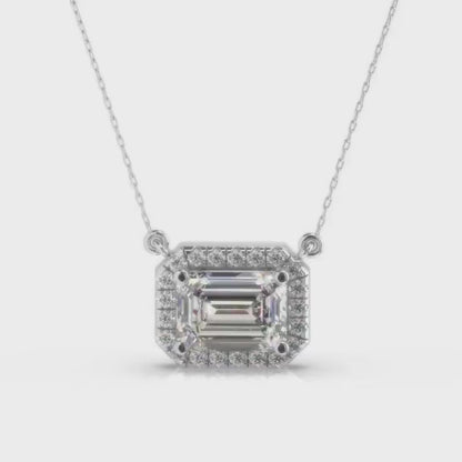 Emerald Cut Lab Grown Diamond Halo Pendant with Chain