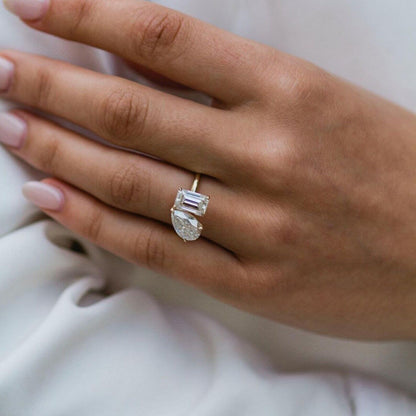 4.0 CT Pear and Heart Cut Lab Grown Diamond Engagement Ring. A vintage-inspired 'Toi et Moi two-stone ring, symbolizing love and unity.