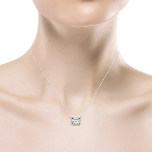 Emerald Cut Lab Grown Diamond Halo Pendant with Chain