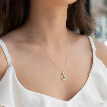 Dainty Chain Necklace with Baguette Pendant in Green or Pink