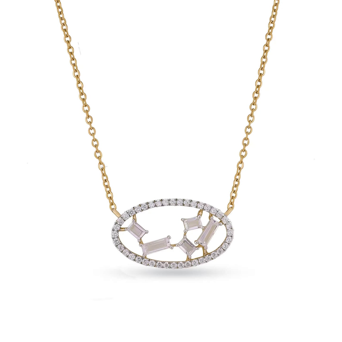 Round and Baguette Lab Grown  Diamond Pendant Necklace