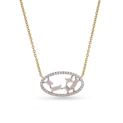 Round and Baguette Lab Grown  Diamond Pendant Necklace