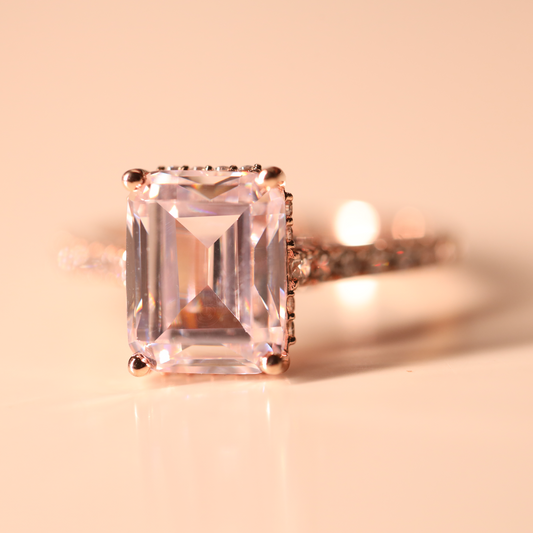 2.5 Carat Emerald Cut Hidden Halo Lab Grown Diamond Engagement Ring