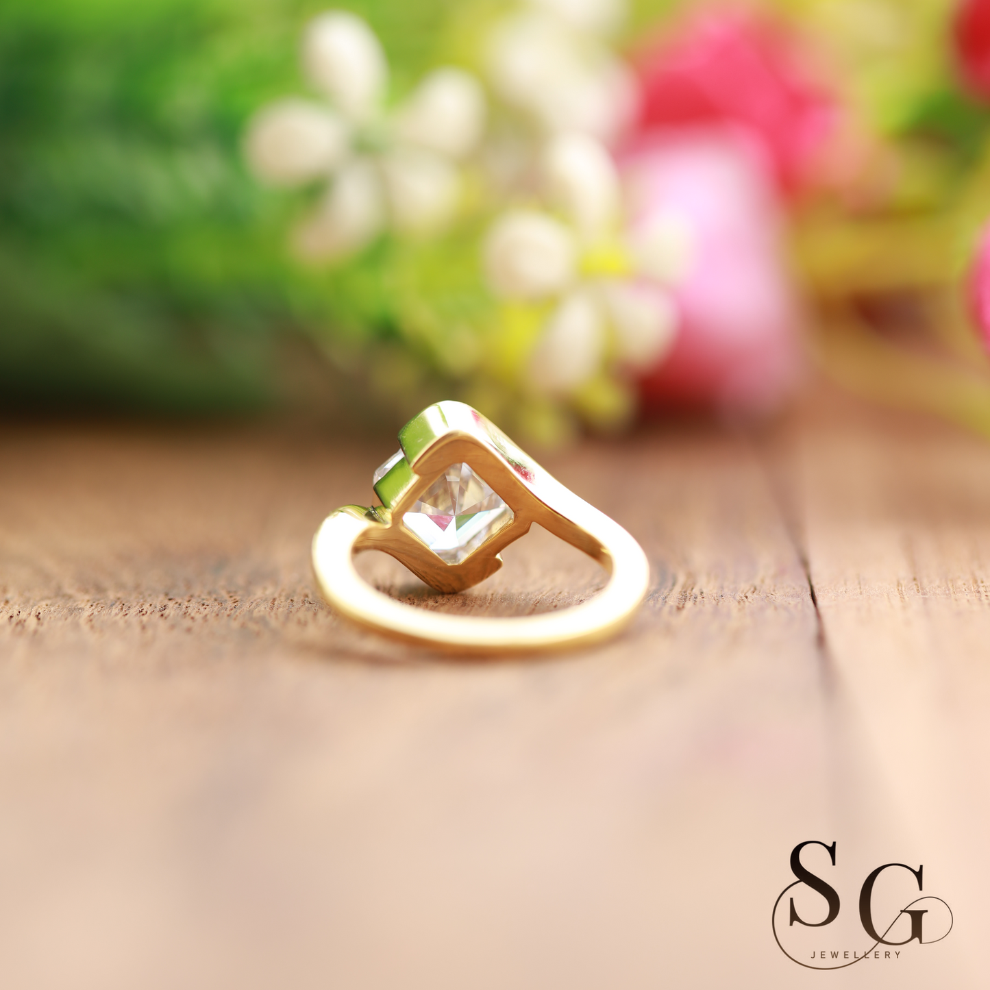 14k gold engagement ring with Asscher cut lab grown diamond (CVD)