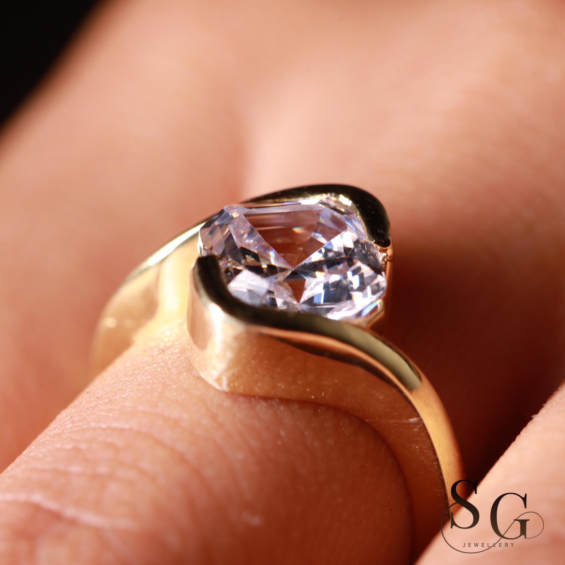 14k gold engagement ring with Asscher cut lab grown diamond (CVD)