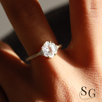 Hexagon Step Cut Lab Grown Diamond Engagement Ring