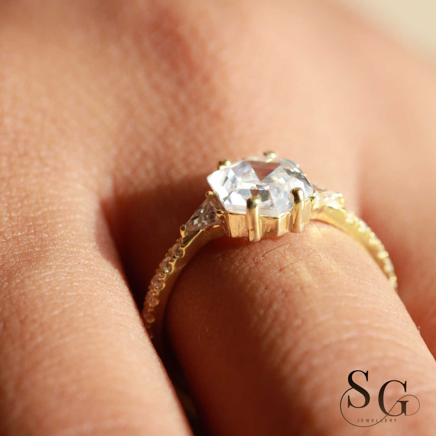 Hexagon Step Cut Lab Grown Diamond Engagement Ring